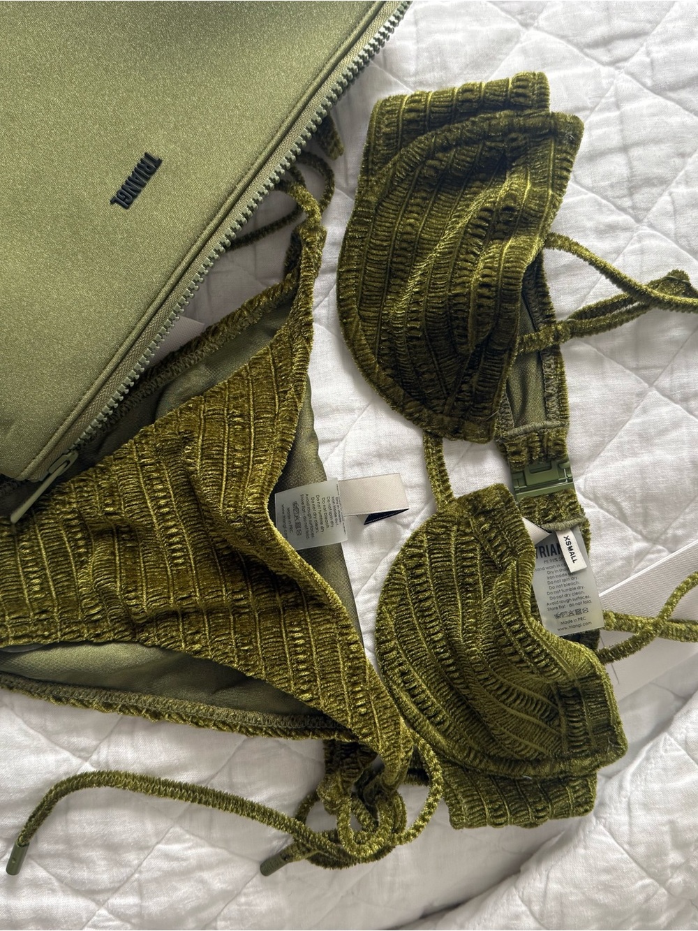 triangl swimwear Olive Green Ribbed Velvet Bikini